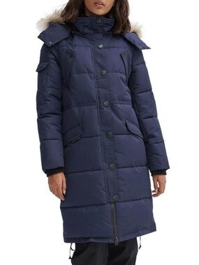 Noize Kaylee Quilted Faux Fur Trim Hooded Parka Coat Cruelty Free Women’s Large